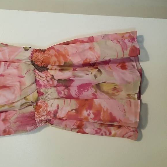 New BCBG MAXAZRIA Secret Garden Pink Floral Watercolor Paint Print Dress - Picture 4 of 10